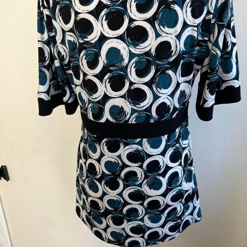 East 5th Teal Black White Geometric Swirl Empire Waist Tunic Top Large - Picture 3 of 4